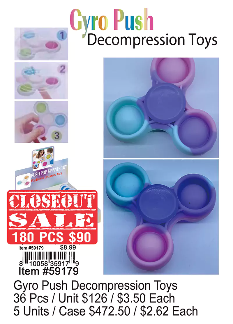 Gyro Push Decompression Toys - Closeout 180 Pcs.